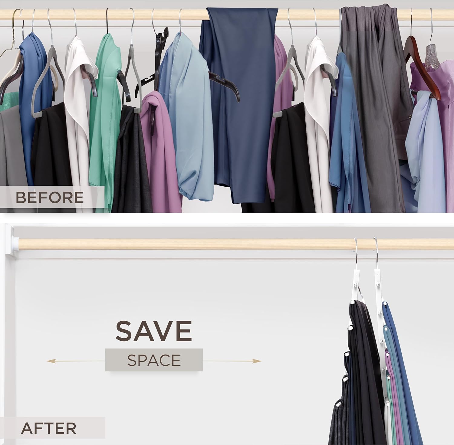 MORALVE Pants Hangers Space Saving - European Beechwood Scarf and Jean Hangers - Closet Organizer