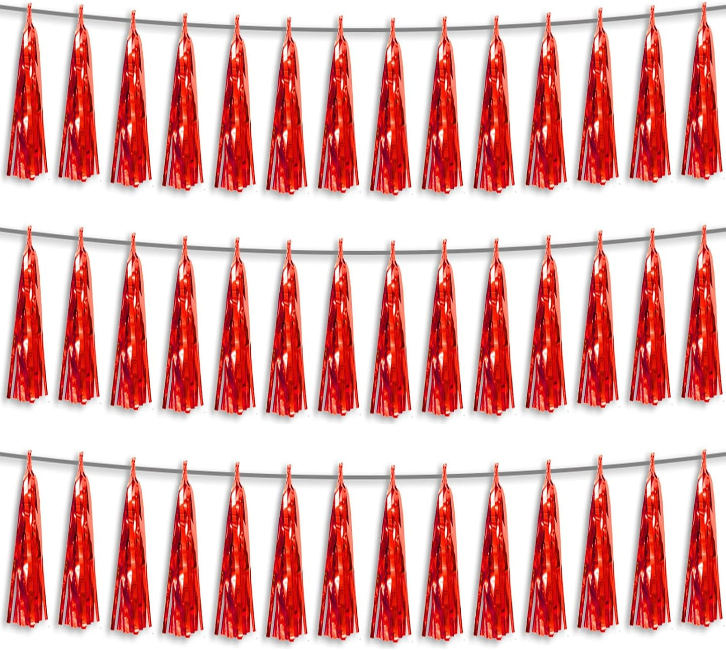 3P Red Foil Fringe Metallic Tassel Streamers Banner Tassel Garland for Parade Floats, Bachelorette