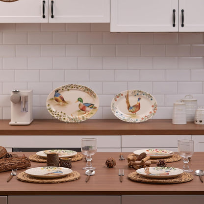 Bico Autumn Birds 16 plus 14 inch Oval Platters Set, Set of 2, Microwave and Dishwasher Safe, for