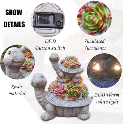 Large Turtle Solar Garden Outdoor Statues with Succulent and 6 LED Lights,Outside Solar Turtle