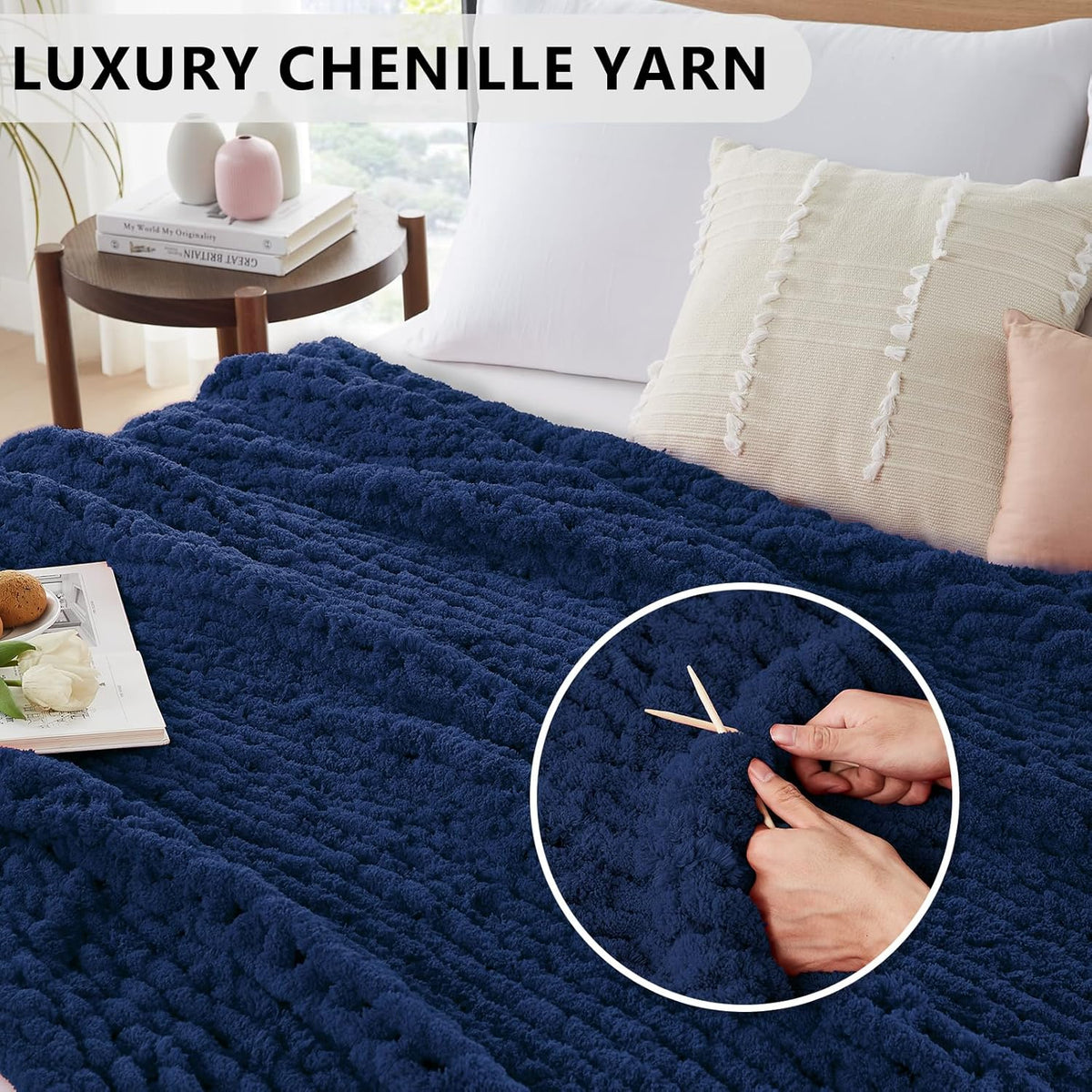 L'AGRATY Chunky Knit Blanket Throw - Soft Chunky Throw Blanket 50x60: 100% Hand Kintted Chenile
