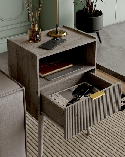 Nightstand,Modern Bedside Table with Storage Drawer and Open Wood Shelf, Accent Night Stand with