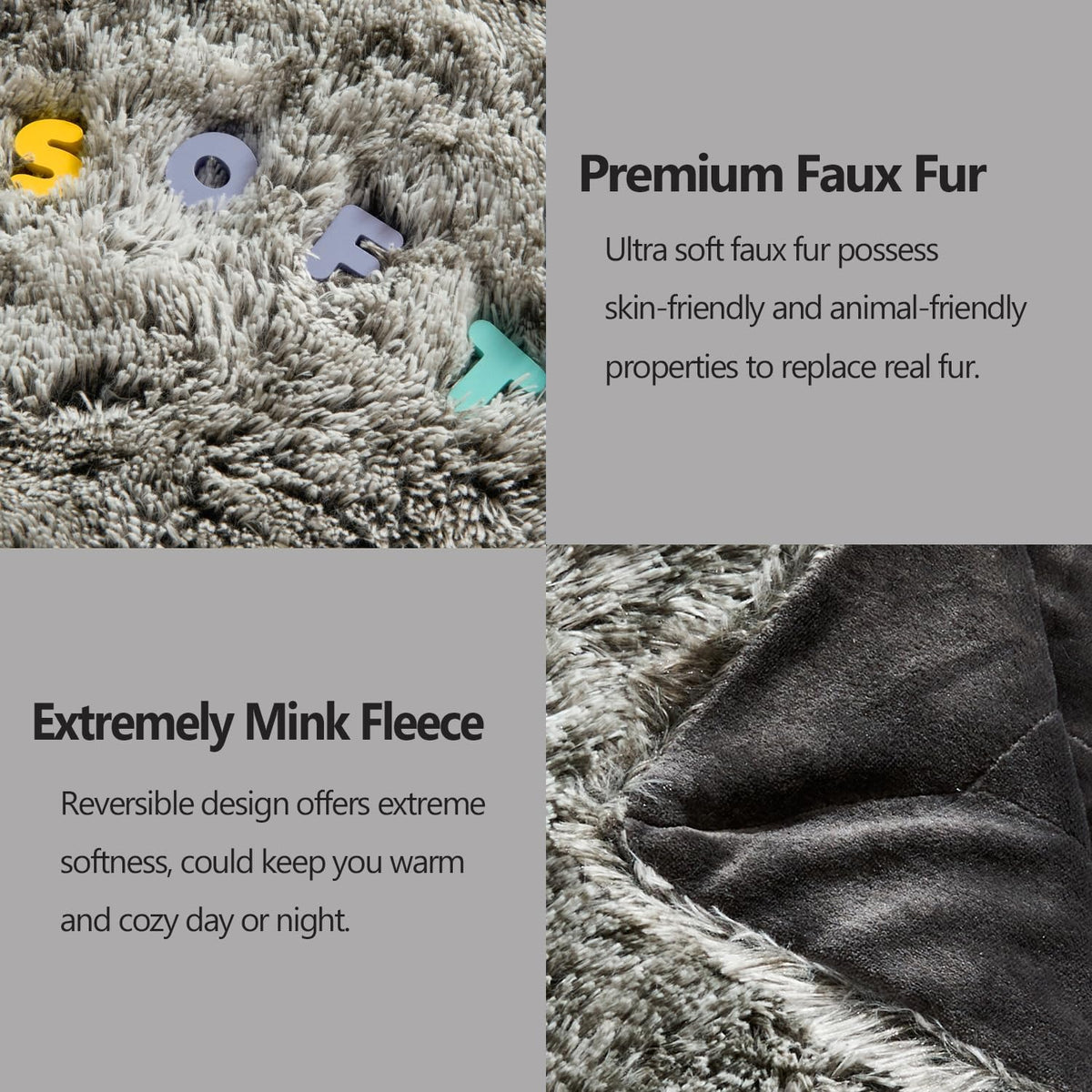 GONAAP Fuzzy Faux Fur Throw Blanket Queen Size Frosty Black Super Soft Cozy Plush Fuzzy Shaggy