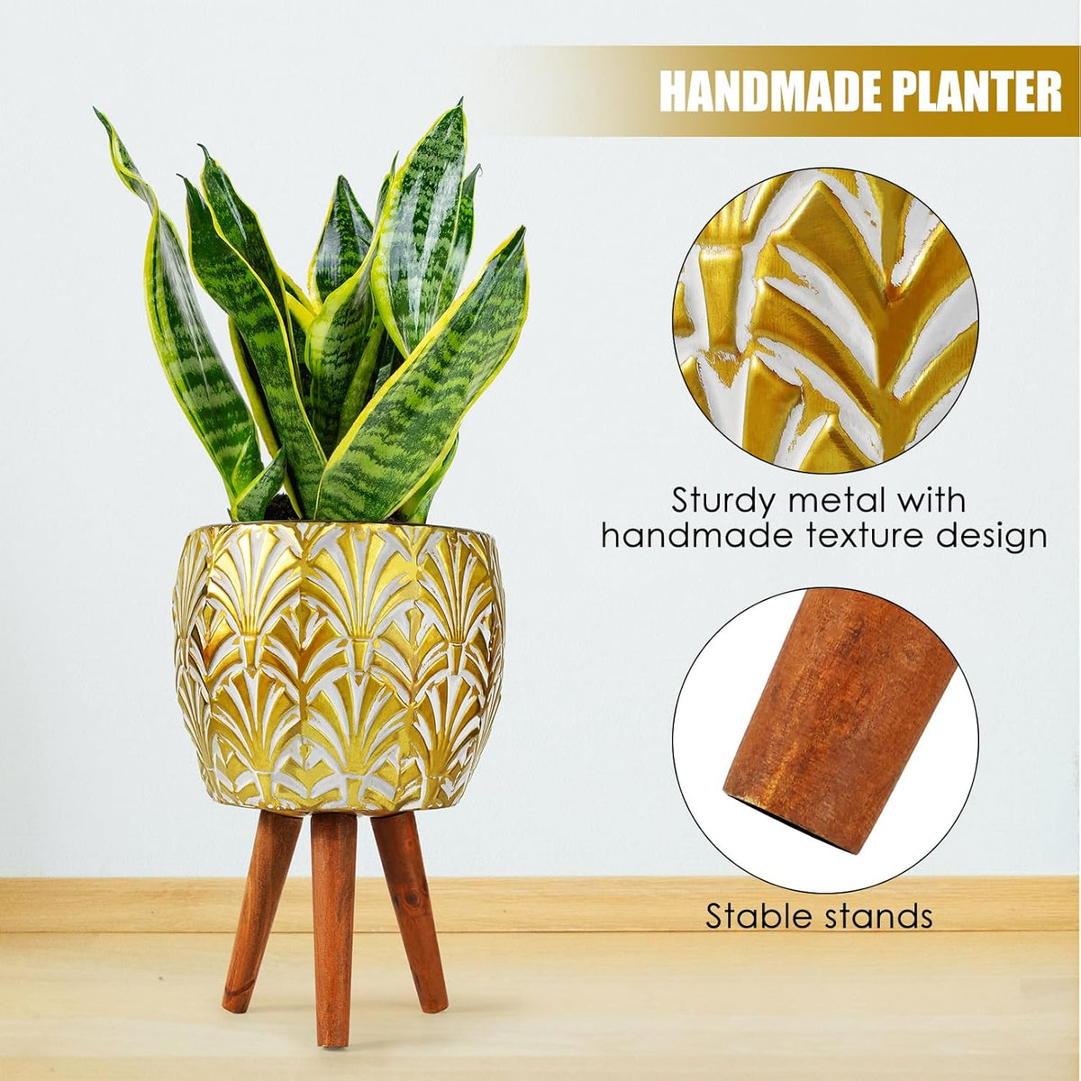 Harvest Land Plant Pots with Stand, Set of 2 Large Modern Planters Metal Tall Handmade Flower Pots