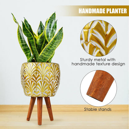 Harvest Land Plant Pots with Stand, Set of 2 Large Modern Planters Metal Tall Handmade Flower Pots