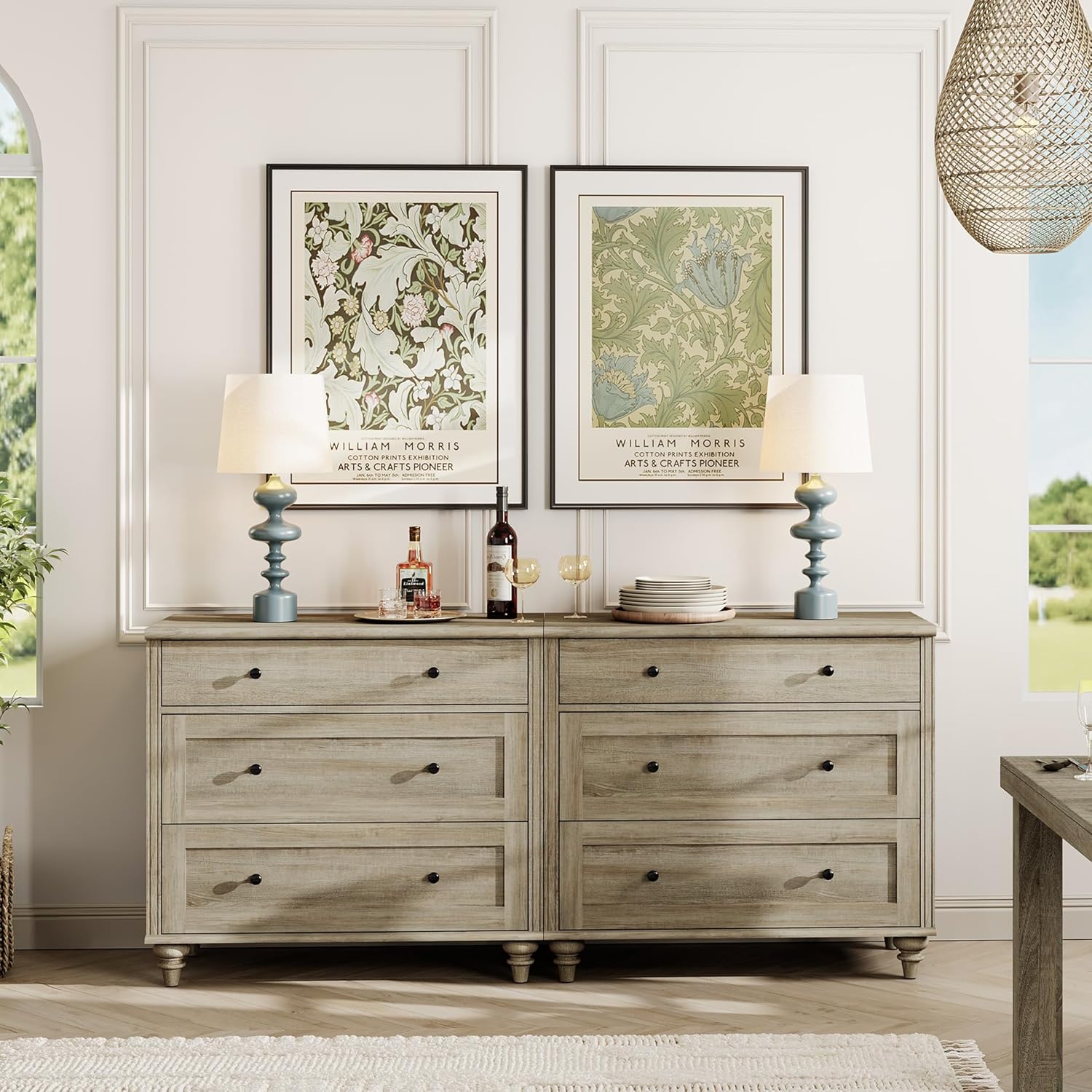 WAMPAT Kids Dresser for Bedroom with 6 Drawers, Rustic Oak Baby Dressers with Wide Chest of