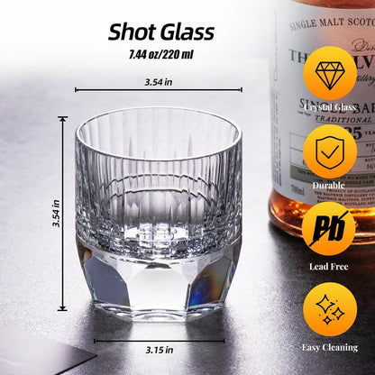 KAMMAK Crystal Whiskey Glasses Set of 2, 7.44oz Old Fashioned Glasses Stemless, Luxury Hand Blown