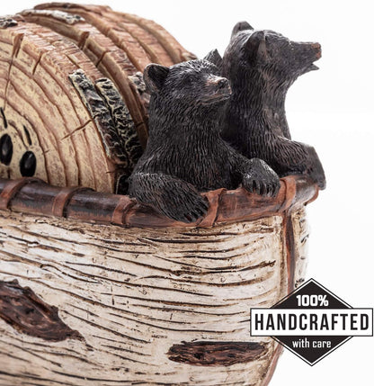 Bear Coasters Set of 6 Full Size Rustic Coasters in Handmade Canoe with Adorable Black Bear