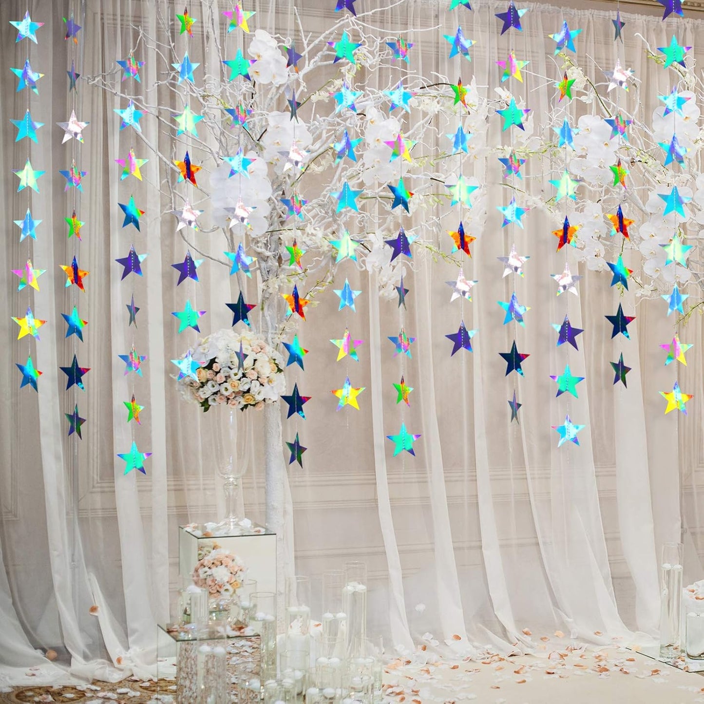 Patelai Glitter Star Garland Banner Decor 130 Feet Star Hanging Bunting Banner Twinkle Backdrop for
