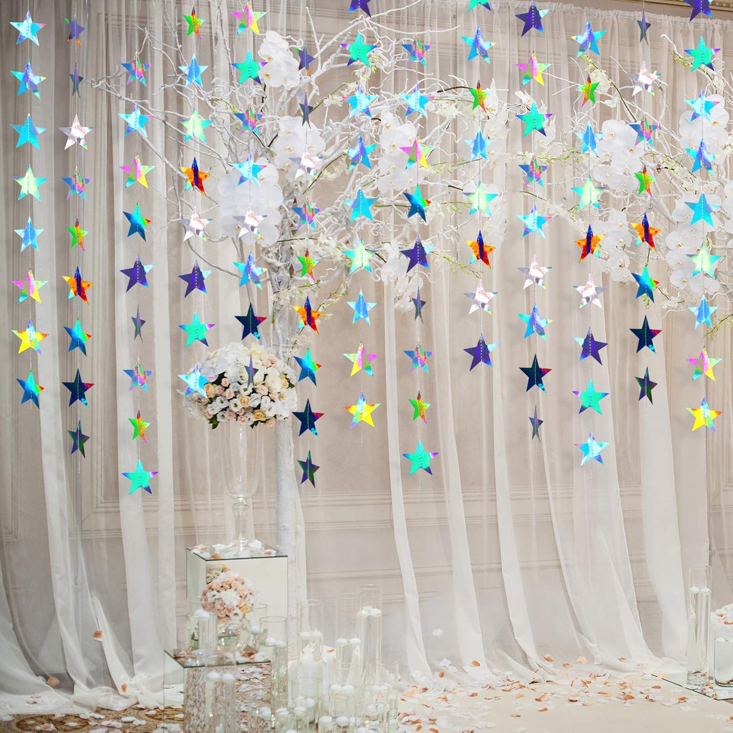 Patelai Glitter Star Garland Banner Decor 130 Feet Star Hanging Bunting Banner Twinkle Backdrop for