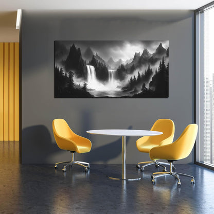 HUBOSKN Waterfall Pictures Wall Decor for Living Room - Mountain Wall Art for Office - Black and