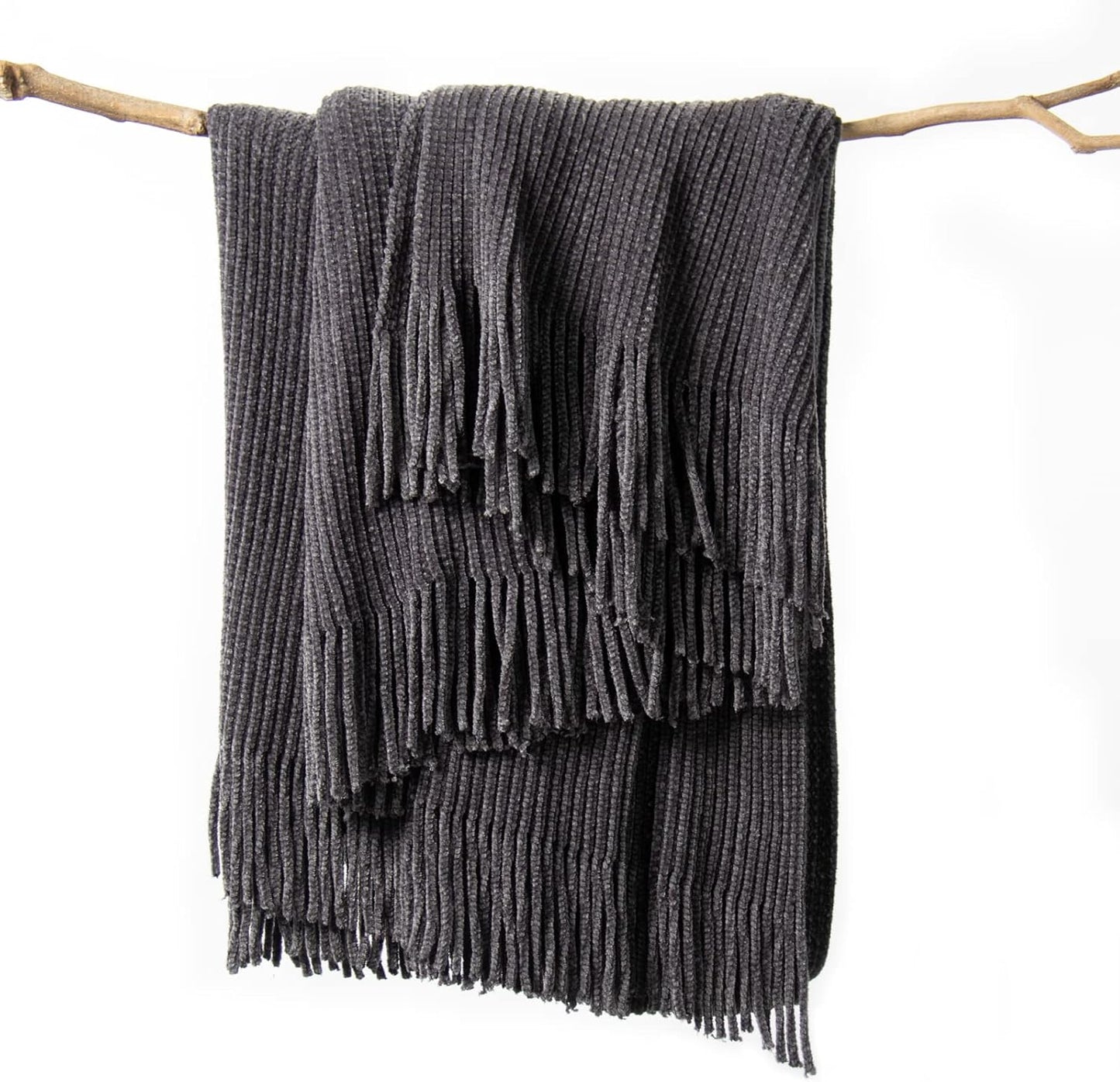 lifein Throw Blanket for Couch, Soft Boho Decor Bed Throw,Cozy Grey Knitted Chenille Small