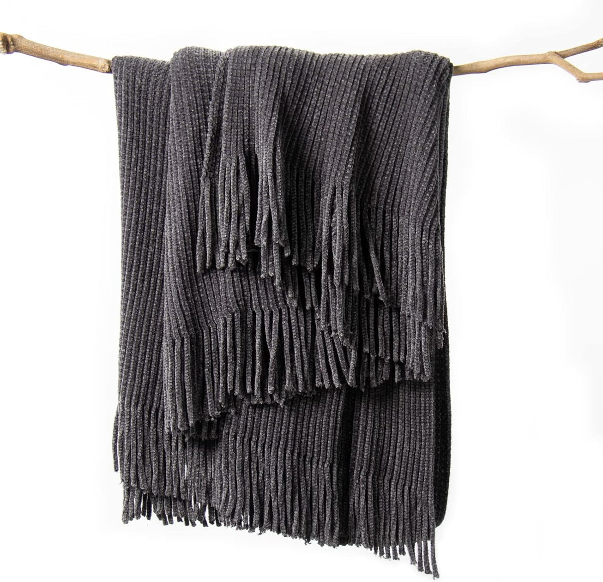 lifein Throw Blanket for Couch, Soft Boho Decor Bed Throw,Cozy Grey Knitted Chenille Small