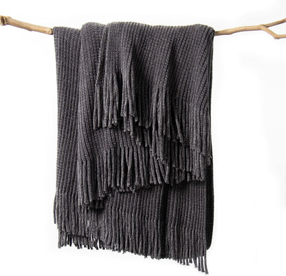 lifein Throw Blanket for Couch, Soft Boho Decor Bed Throw,Cozy Grey Knitted Chenille Small