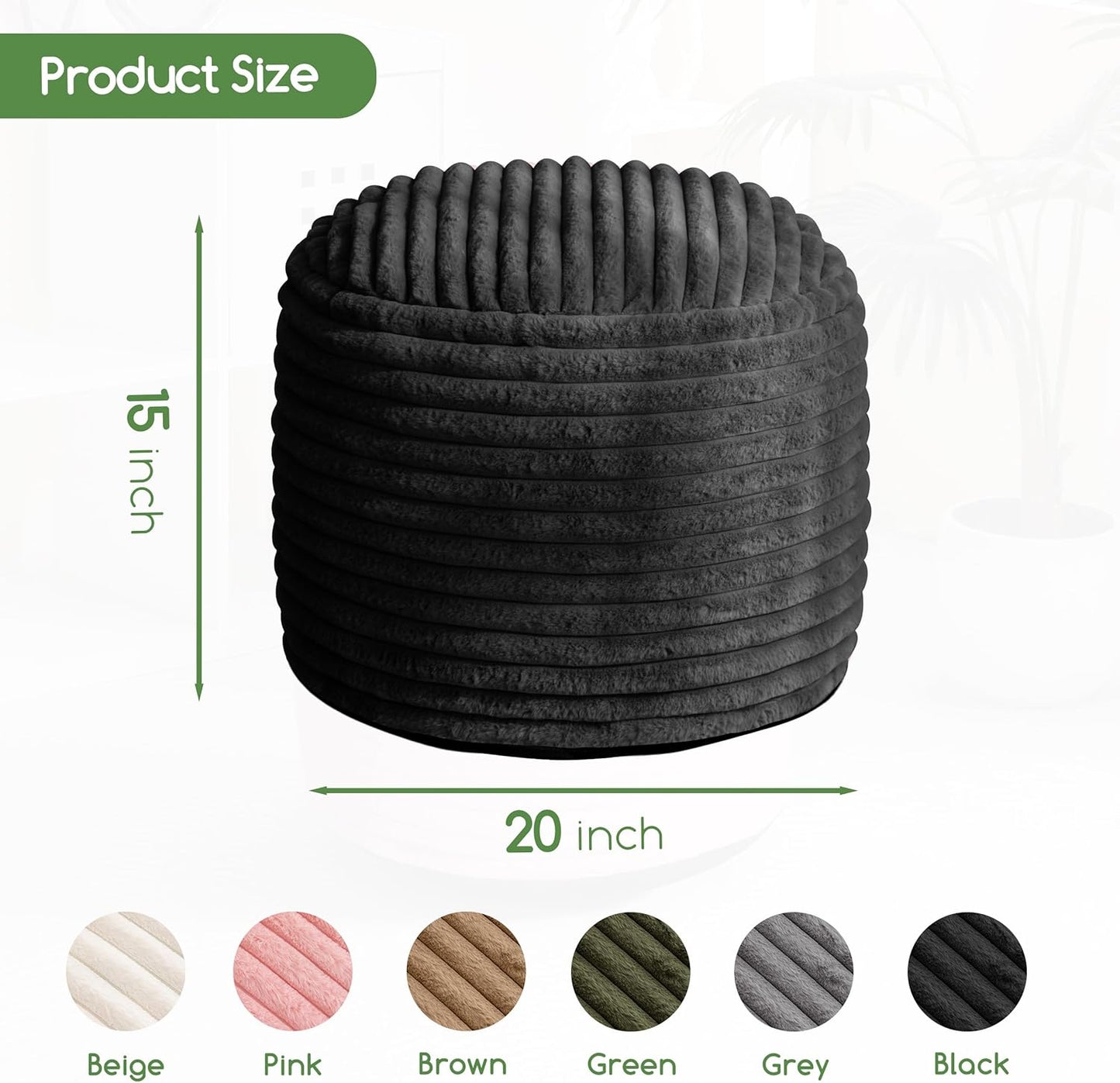 HIGOGOGO Round Stuffed Pouf Ottoman, Corduroy Poufs with High-Density Foam Filling, Furry and