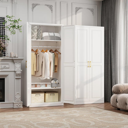 71" Metal Armoire Wardrobe Closet with 2 Doors, Tall Wardrobe Cabinet with Hanging Rod and