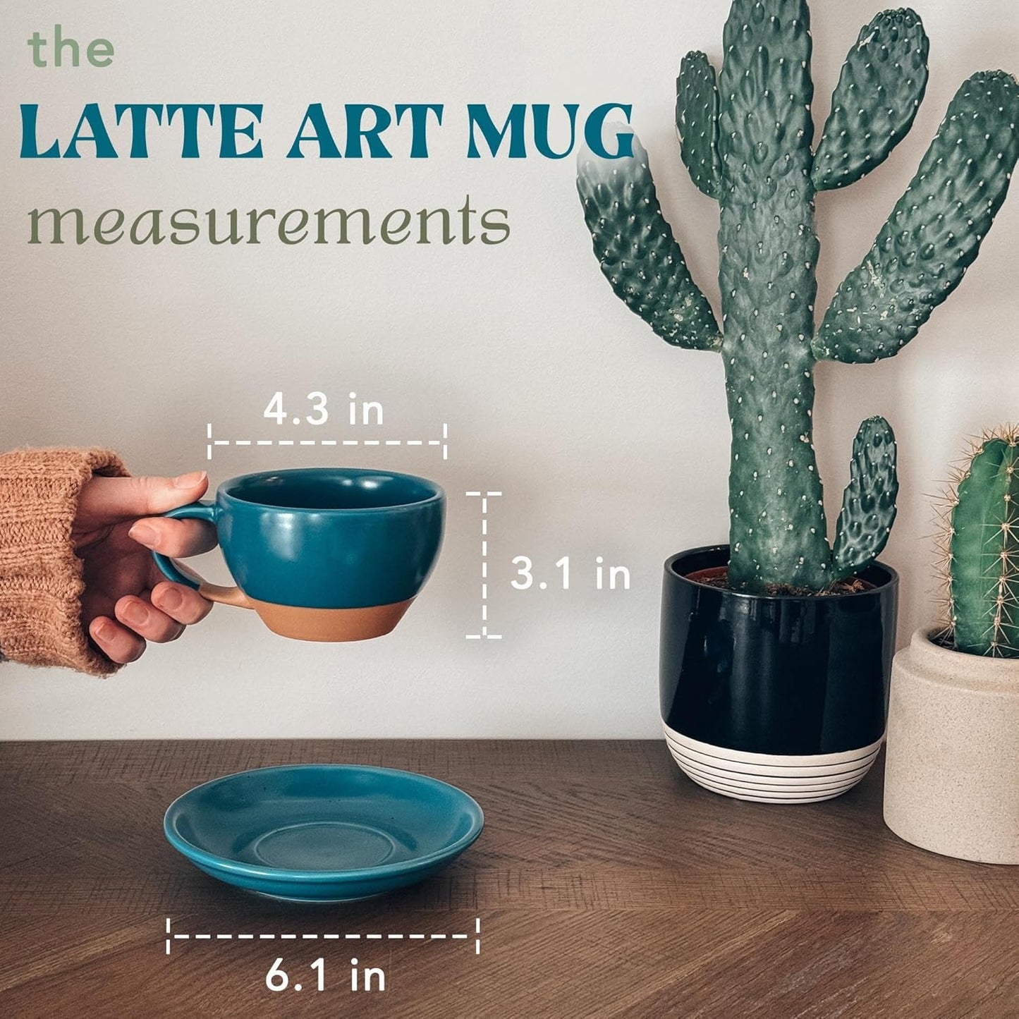 Mora Ceramic Latte Art Mug With Saucer - 10.5 oz, Round Bottom For Perfect Pours - Cafe Cups for