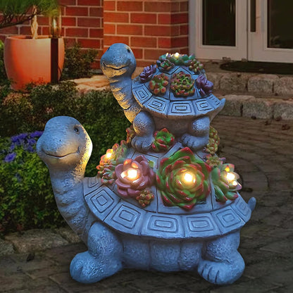 Large Turtle Solar Garden Outdoor Statues with Succulent and 6 LED Lights,Outside Solar Turtle