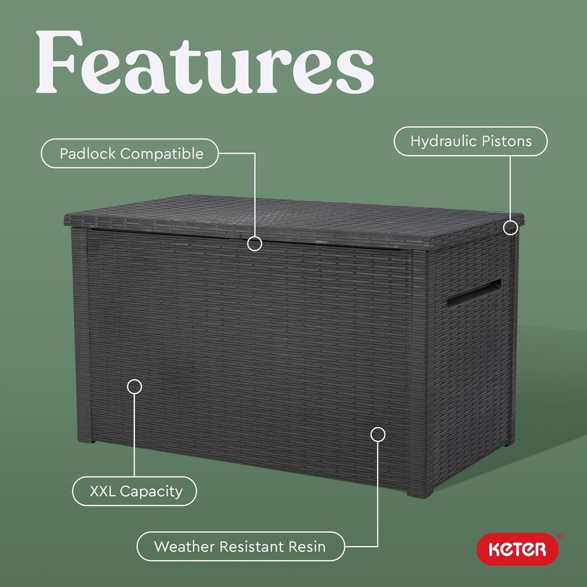 Keter Java XXL 230 Gallon Resin Rattan Look Large Outdoor Storage Deck Box for Patio Furniture