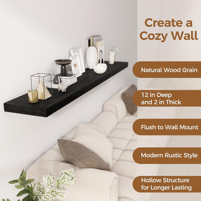 Fun Memories 72 Inch Floating Shelf, 12 Inch Deep Wall Shelf for Fireplace Mantel, Deep Storage
