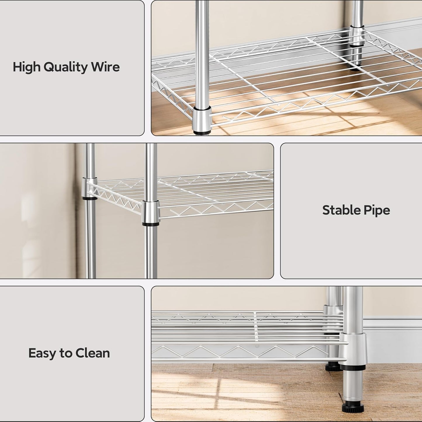 5 Tiers Shelf Metal Storage Shelves Wire Rack Closet Organizers with Wheel for Garage Kitchen