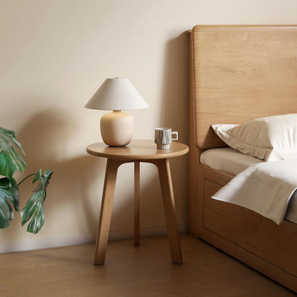 100% Solid Oak Round Side Table Set of 2, Small Bedside Table for Small Spaces, Living Room End