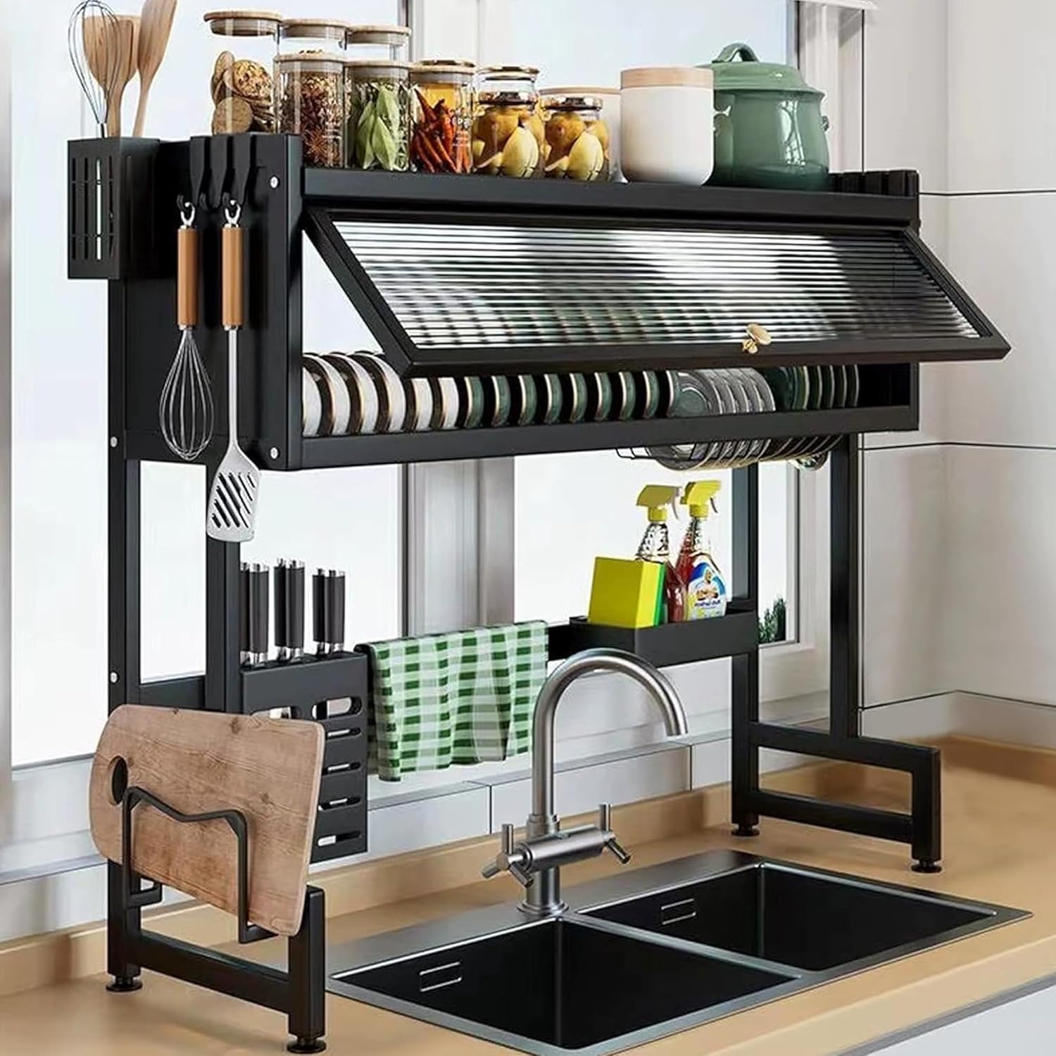 Dish Drying Rack, 3-Tier Over Sink Dish Drying Rack, 33.5" Over Sink Dish Rack for Small Kitchen