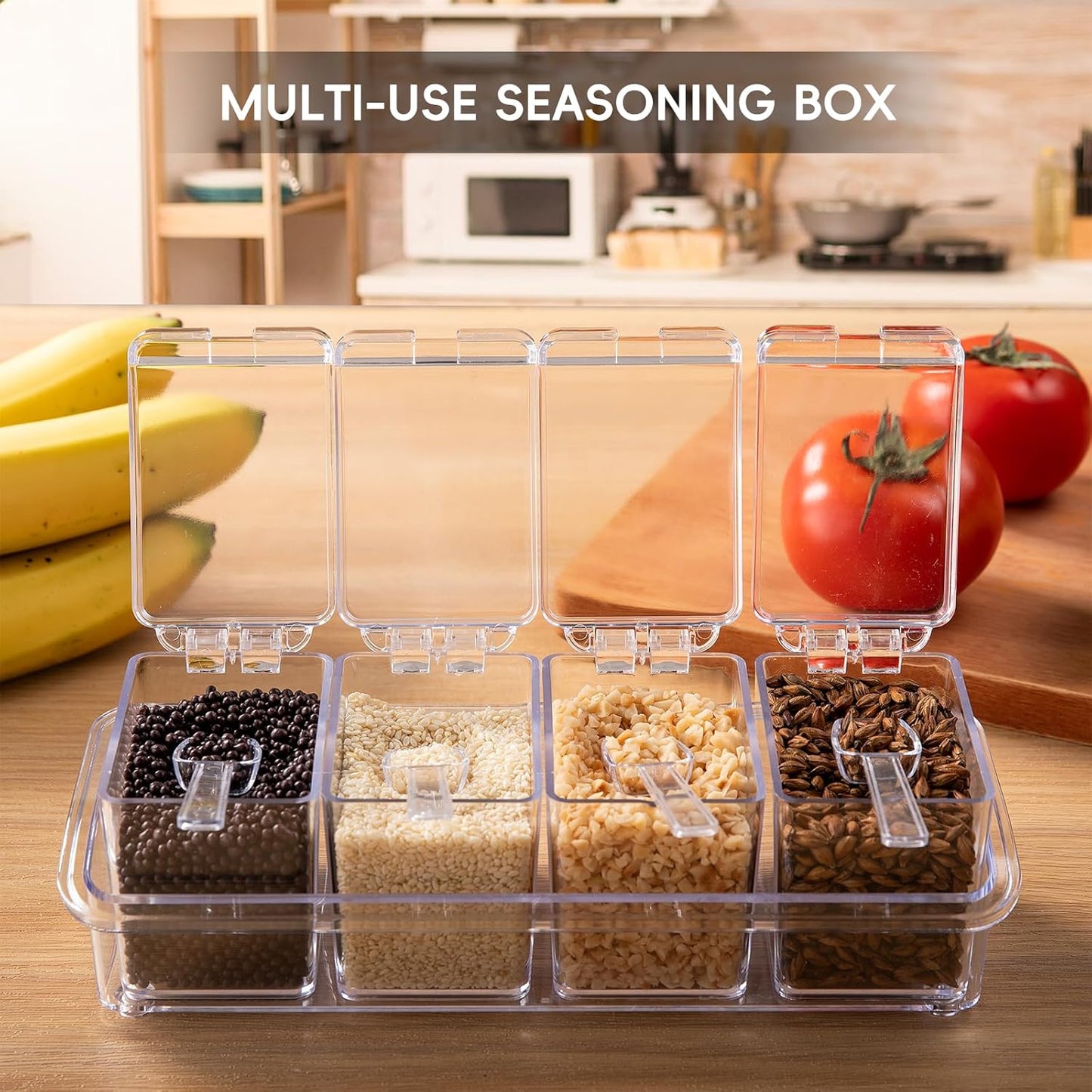 Clear Seasoning Box, 4 Pieces Seasoning Rack Spice Pots, Storage Container Condiment Jars Acrylic