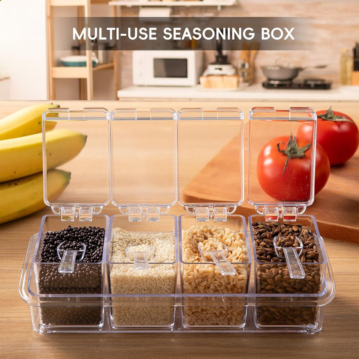 Clear Seasoning Box, 4 Pieces Seasoning Rack Spice Pots, Storage Container Condiment Jars Acrylic