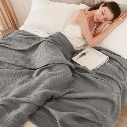 EMME Cotton Blanket Muslin Throw Blanket for Couch Breathable Gauze Blanket All Season Soft and