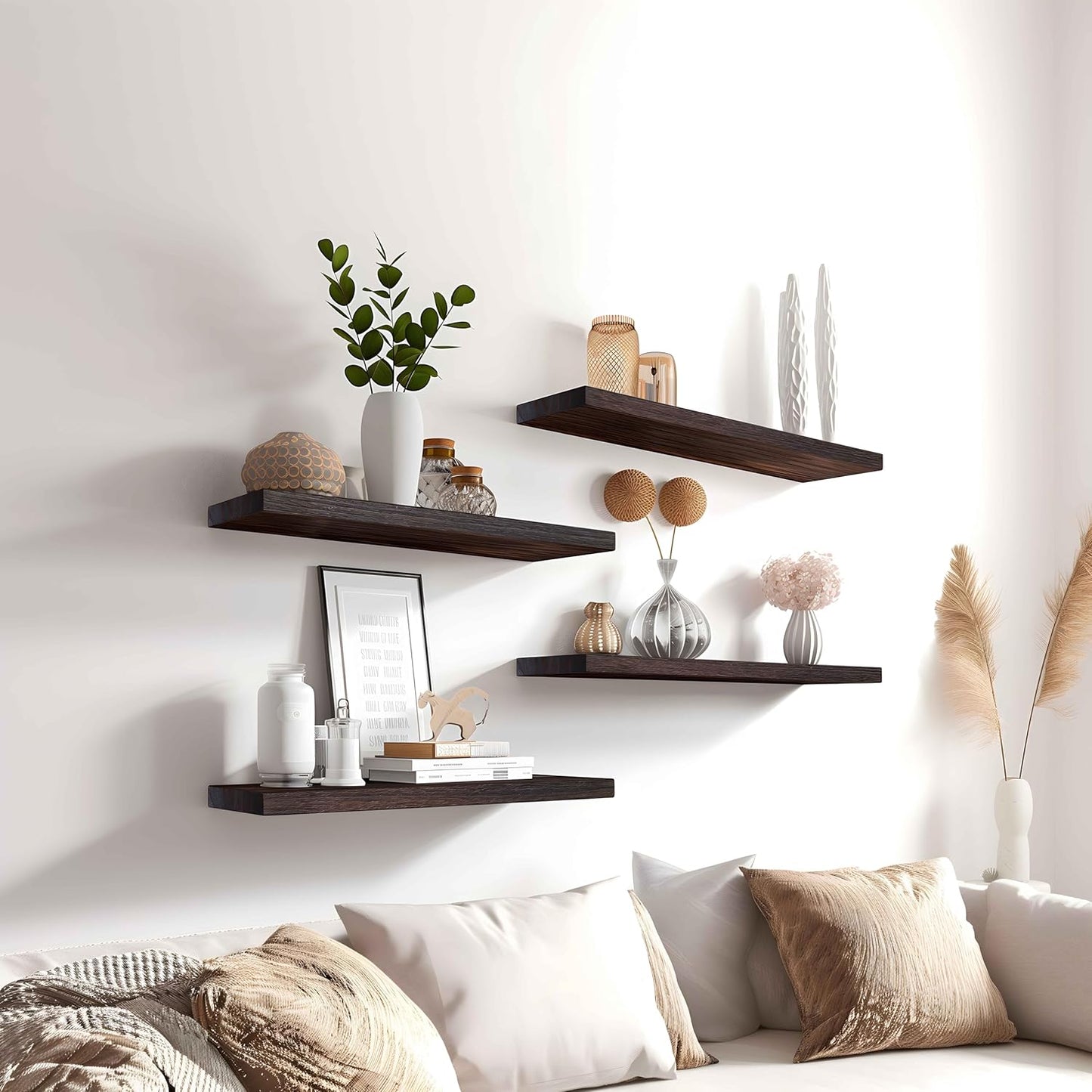 Wood Floating Shelves for Wall Decor, Rustic Wall Shelves for Bedroom Bathroom Kitchen Living Room