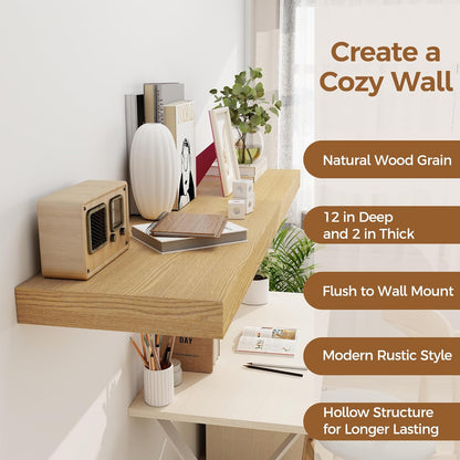 Floating Shelves 48 Inch Long, 12 Inch Deep Floating Shelves for Wall, 48 x 12 Large Wall Shelves