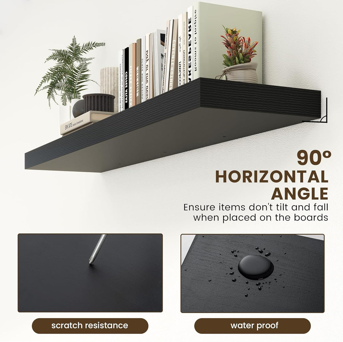 Black Floating Shelves for Wall - 55 Inch Wide x 12 Inch Deep Wall Shelves Set of 1 - Rustic Black