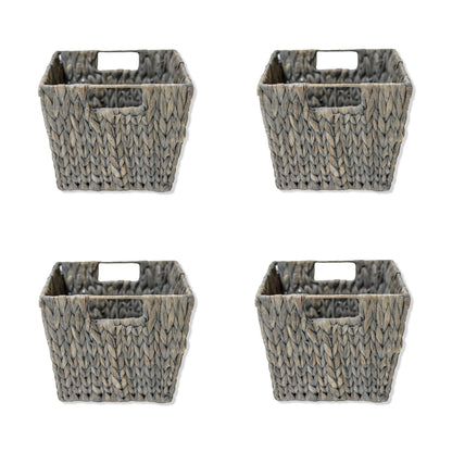 Trademark Innovations 11.5" Hyacinth Storage Basket with Handles, Rectangular (Set of 4, Gray)