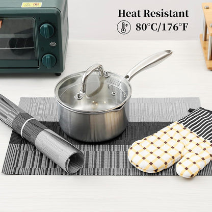 Leetaltree Grey with White Striped Placemats Set of 4 - Heat Resistant Non-Slip Place mats for