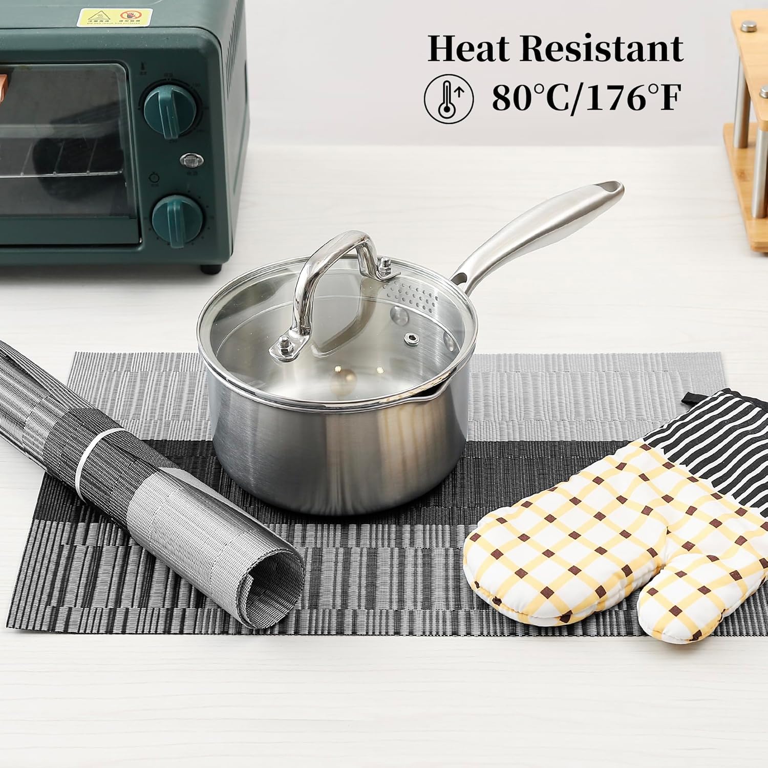 Leetaltree Grey with White Striped Placemats Set of 6 - Heat Resistant Non-Slip Place mats for