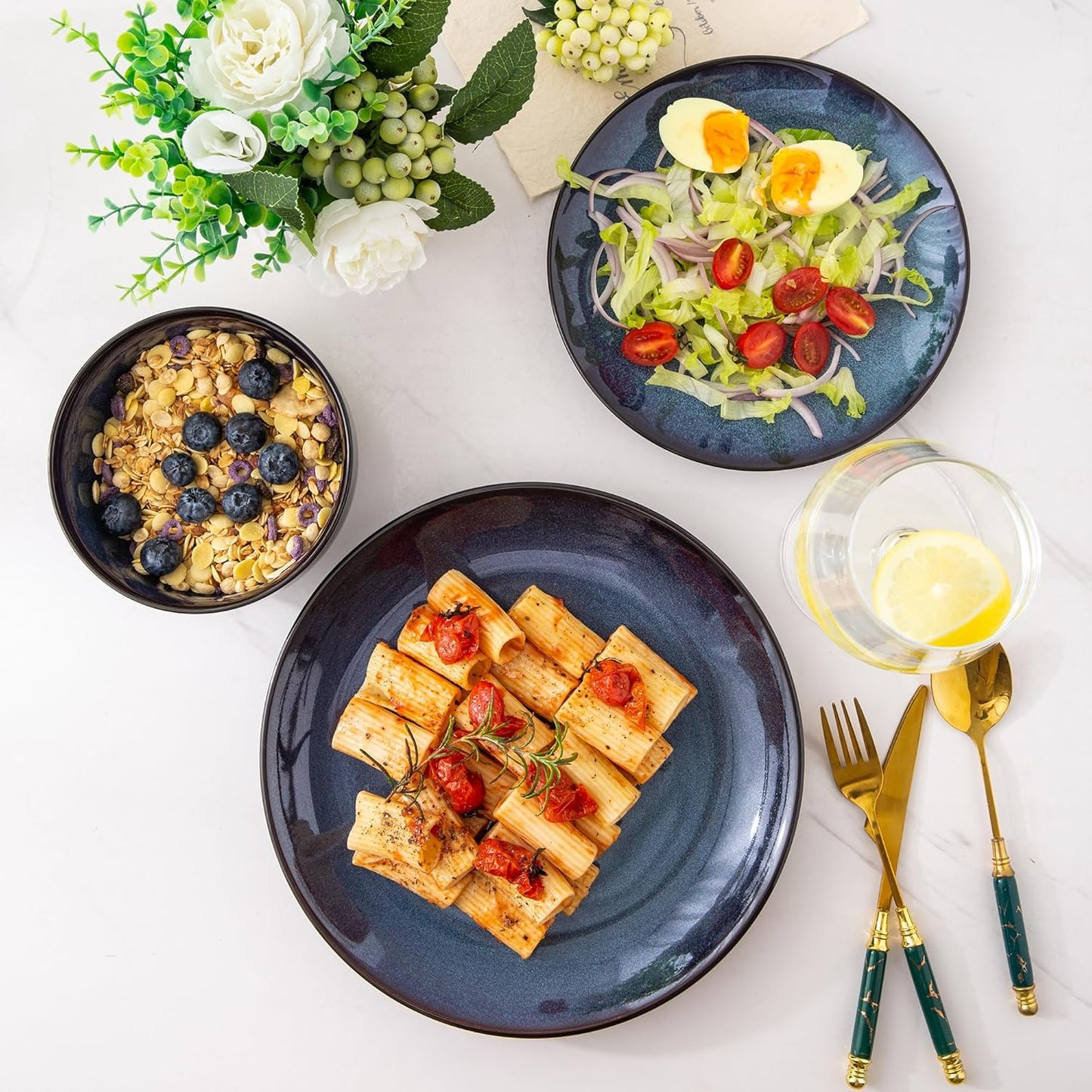 LERATIO Ceramic Dinnerware Sets for 4,Stoneware Coupe Plates and Bowls Sets,Highly Chip and Crack