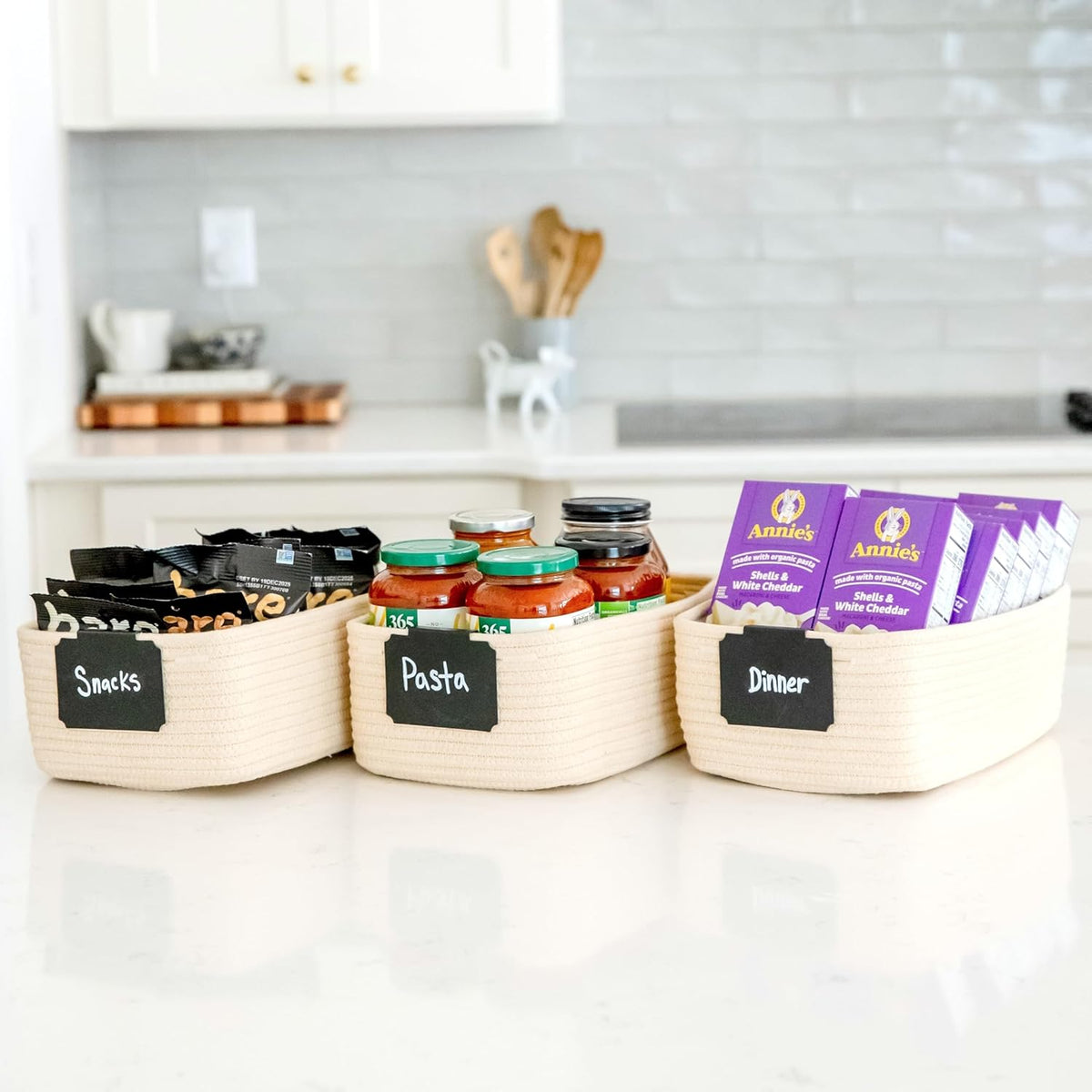 NaturalCozy 11.8"x8"x4.5” Storage Baskets for Shelves 3 Pack | Cotton Rope Woven Small Baskets for