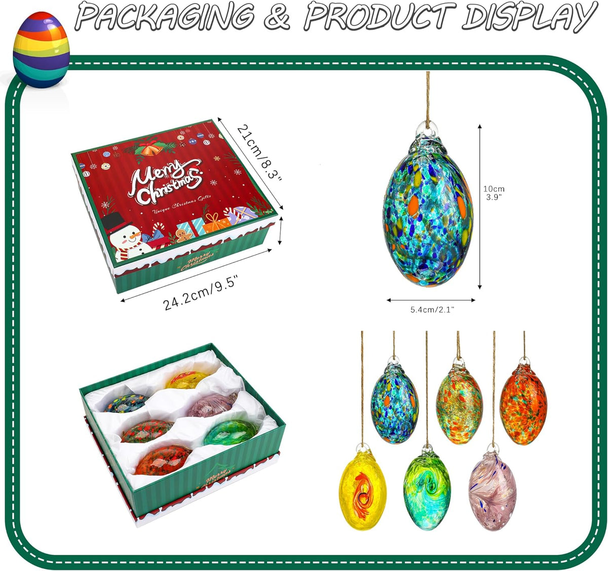6PCS Hand Blown Glass Egg Ornaments Colorful Hanging Witch Balls Gazing Ball Friendship Ball Decor