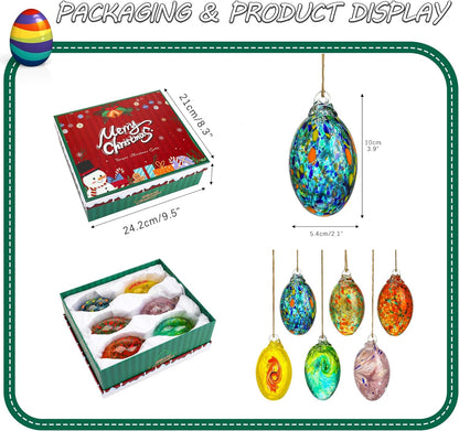 6PCS Hand Blown Glass Egg Ornaments Colorful Hanging Witch Balls Gazing Ball Friendship Ball Decor