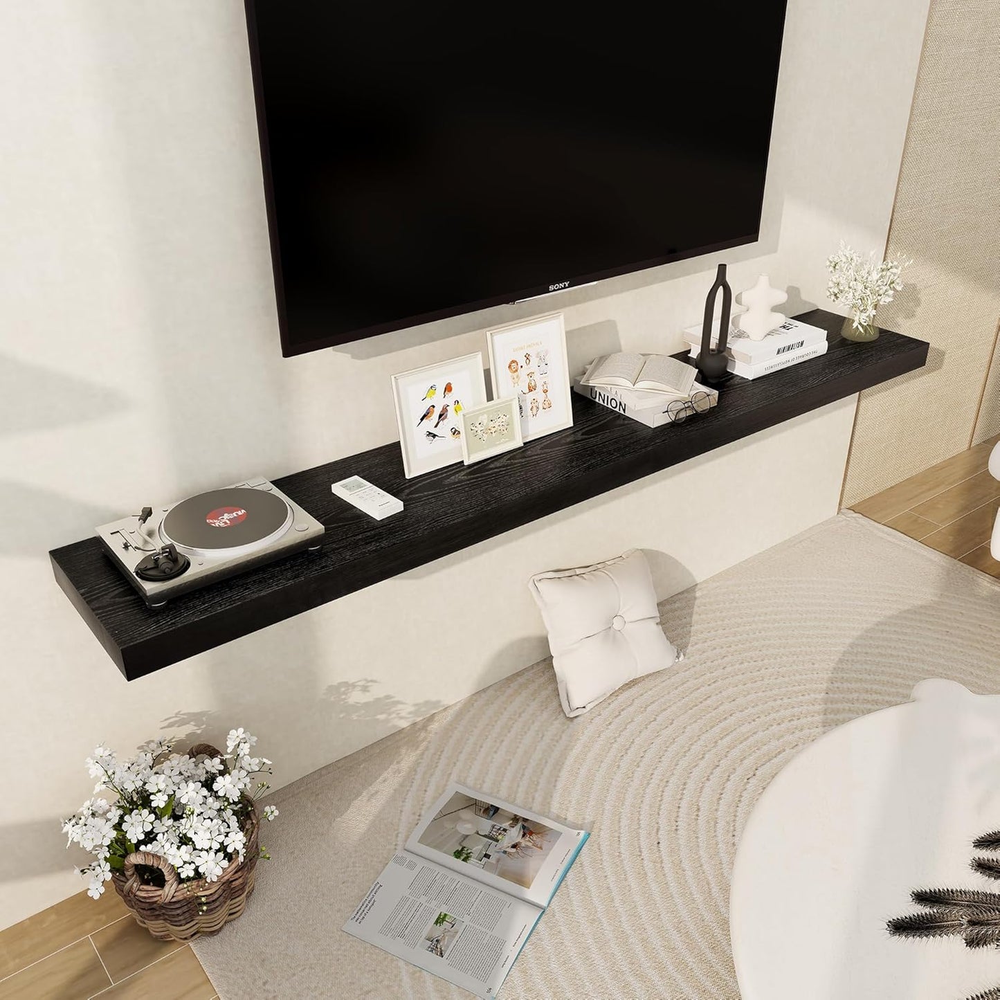 Fun Memories 72 Inch Floating Shelf, 12 Inch Deep Wall Shelf for Fireplace Mantel, Deep Storage