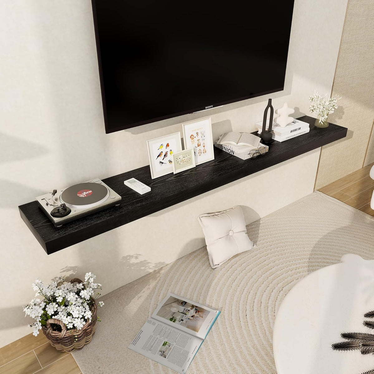 Fun Memories 72 Inch Floating Shelf, 12 Inch Deep Wall Shelf for Fireplace Mantel, Deep Storage