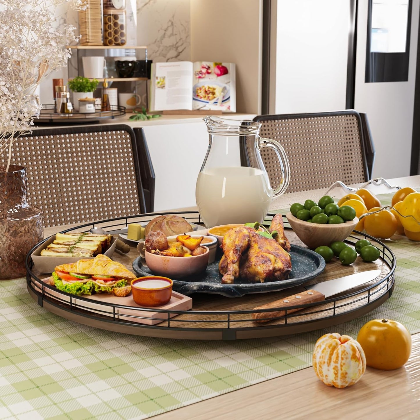 Acacia Wood 21" Lazy Susan Turntable Organizer for Table Top, Farmhouse Extra Large Round Lazy