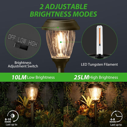 XMCOSY+ Solar Pathway Lights Outdoor, 10/25 LM in 2 Lighting Modes, Glass Stainless Steel