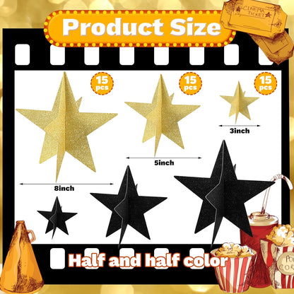 45 Pcs 3D Star Centerpieces Movie Night Decorations for Table in 3 Sizes Hanging Supplies for Red