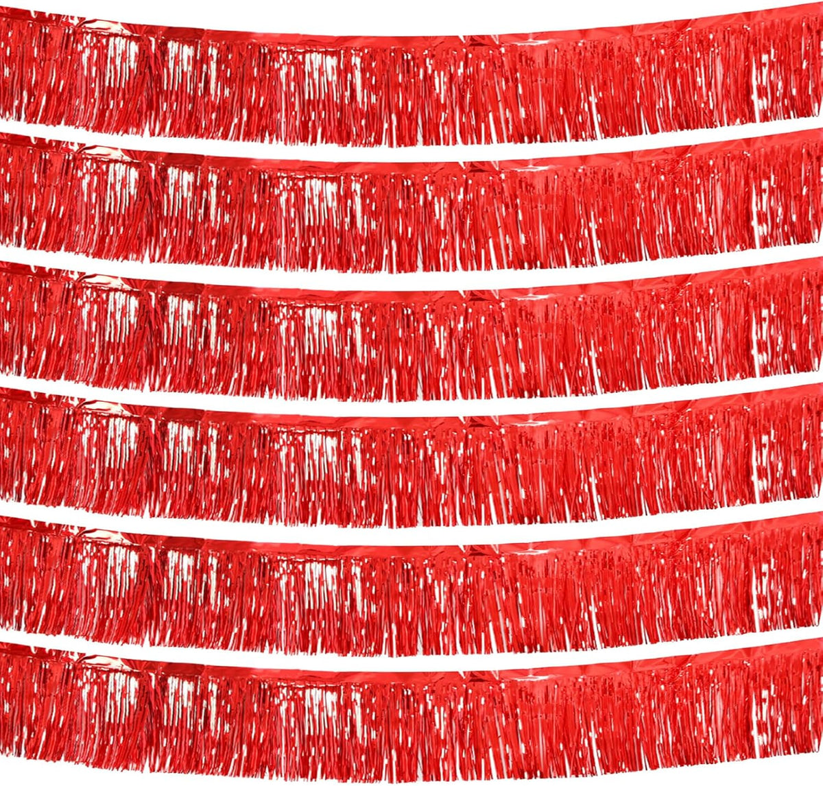 Red Foil Fringe Garland 10FT 6packs, Metallic Foil Tinsel Fringe Banners for Parade Float