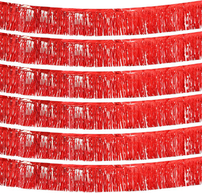 Red Foil Fringe Garland 10FT 6packs, Metallic Foil Tinsel Fringe Banners for Parade Float