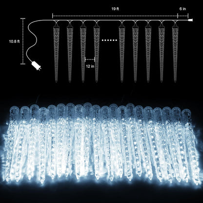Christmas Meteor Shower Lights Outdoor, 30 Ft With 20 Large Tube 480 LED Dropping Effect