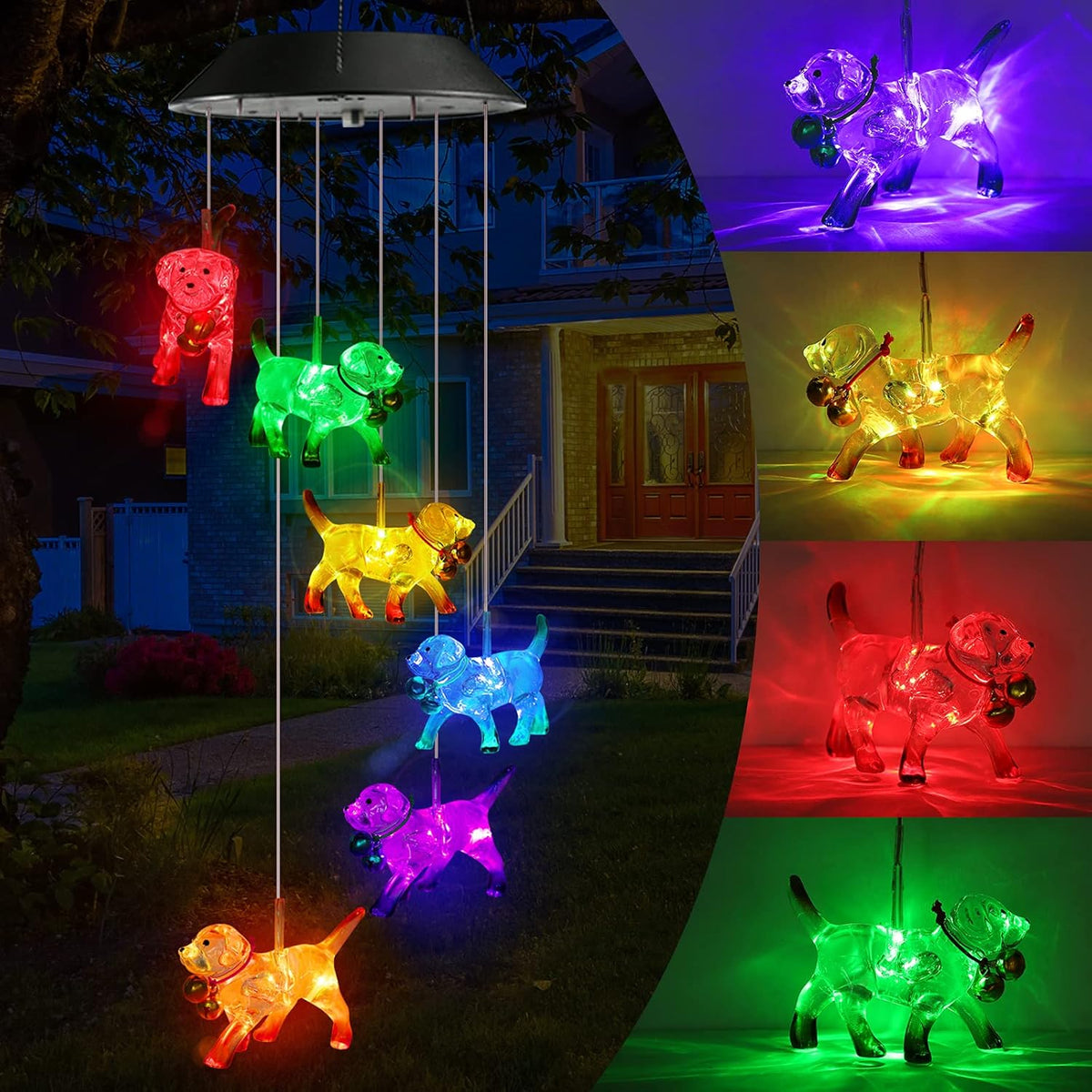 Toodour Solar Wind Chime, Color Changing Wind Chimes Dog, LED Decorative Mobile, Gifts for Mom