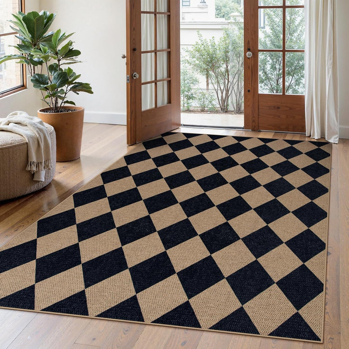 Lahome Checkered Easy Jute Outdoor Rug, 5x7 Area Rugs for Living Room Nature Large Dining Room